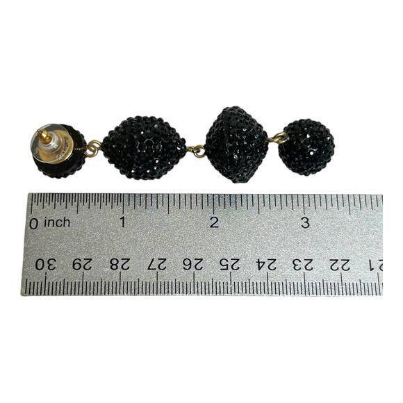 J. Crew Black Textured Beads Disco Sugar Long Dangle Drop Earrings - Picture 4 of 5